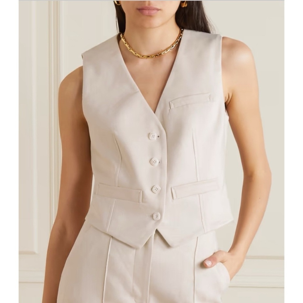 Veronica Beard Bennet Vest Limestone Linen Twill  Cream Tailored Cropped